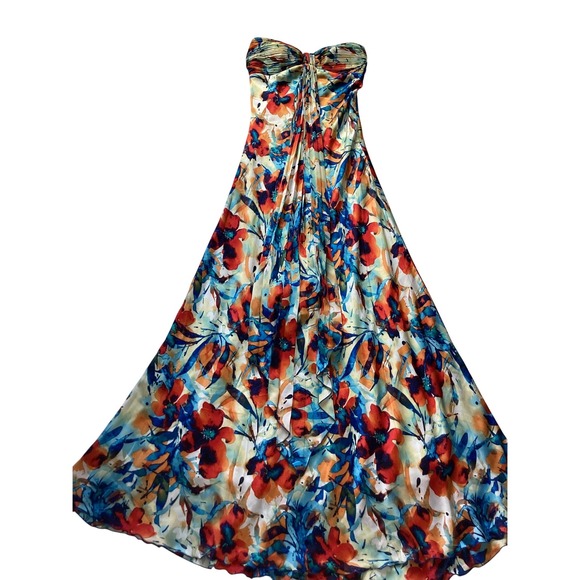 Va Va Voom Maxi Dress M Strapless Floral Print Long Gown Made in USA - Picture 1 of 8